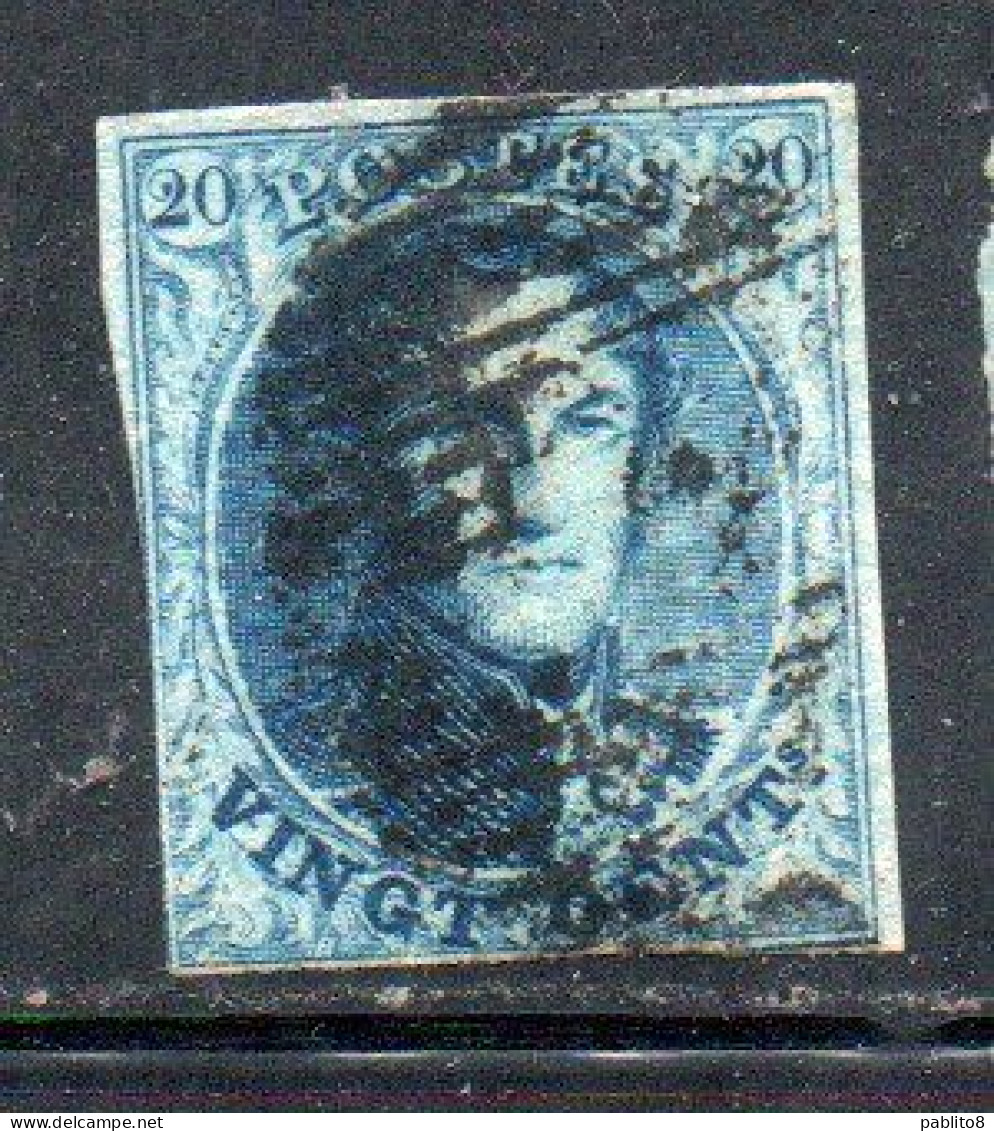 BELGIQUE BELGIE BELGIO BELGIUM 1849 1854 KING LEOPOLD ROI 20c USED OBLITERE' USATO - 1849-1865 Medaillen (Sonstige)