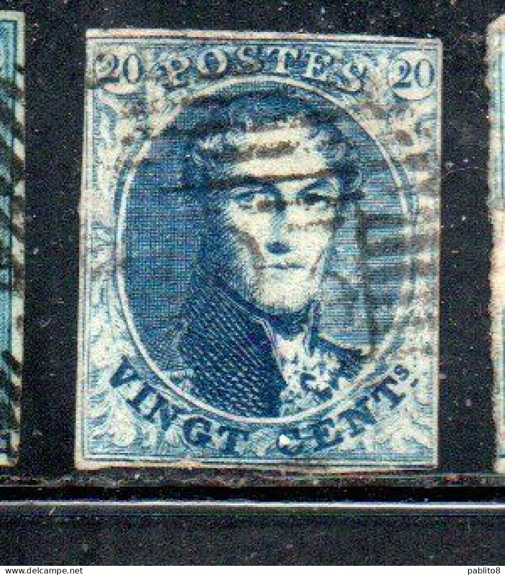 BELGIQUE BELGIE BELGIO BELGIUM 1849 1854 KING LEOPOLD ROI 20c USED OBLITERE' USATO - 1849-1865 Medaillen (Sonstige)