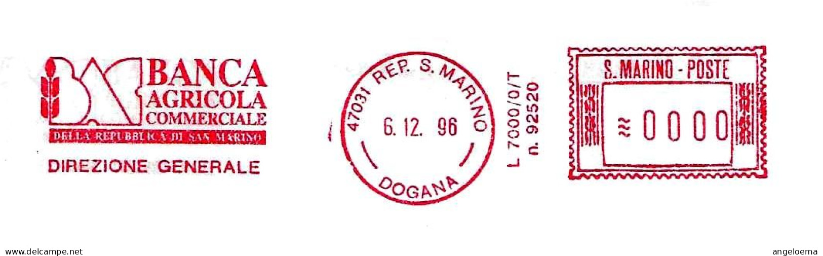 SAN MARINO - 1996 BANCA AGRICOLA COMMERCIALE - Ema Affrancatura Mecc.rossa Red Meter Su Busta Non Viaggiata - 1955 - Lettres & Documents