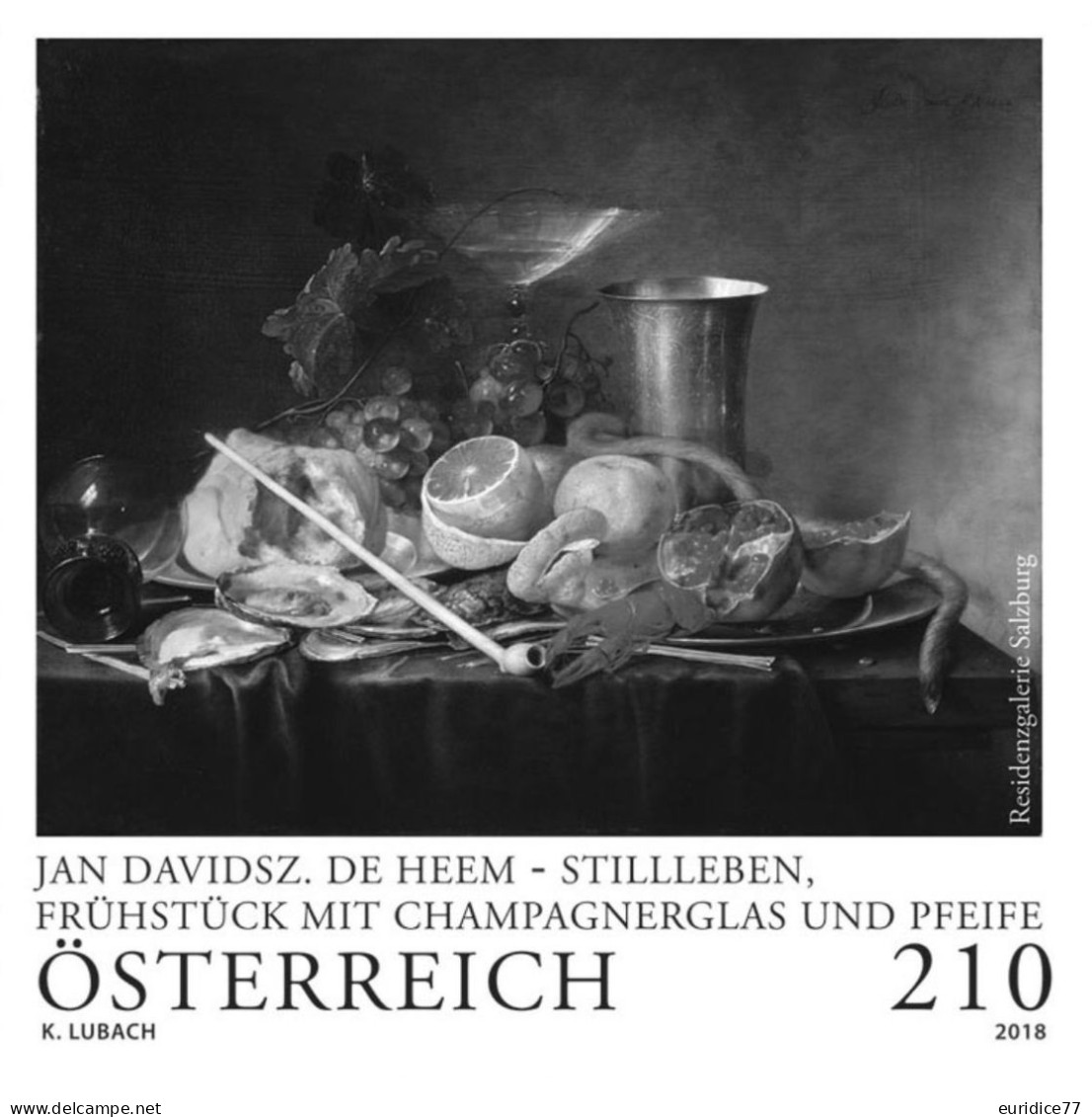 Austria 2018 - Jan Davidsz. De Heem – Stillleben, Frühstück Mit Champagnerglas Und Pfeife - Black Print Mnh** - Ensayos & Reimpresiones