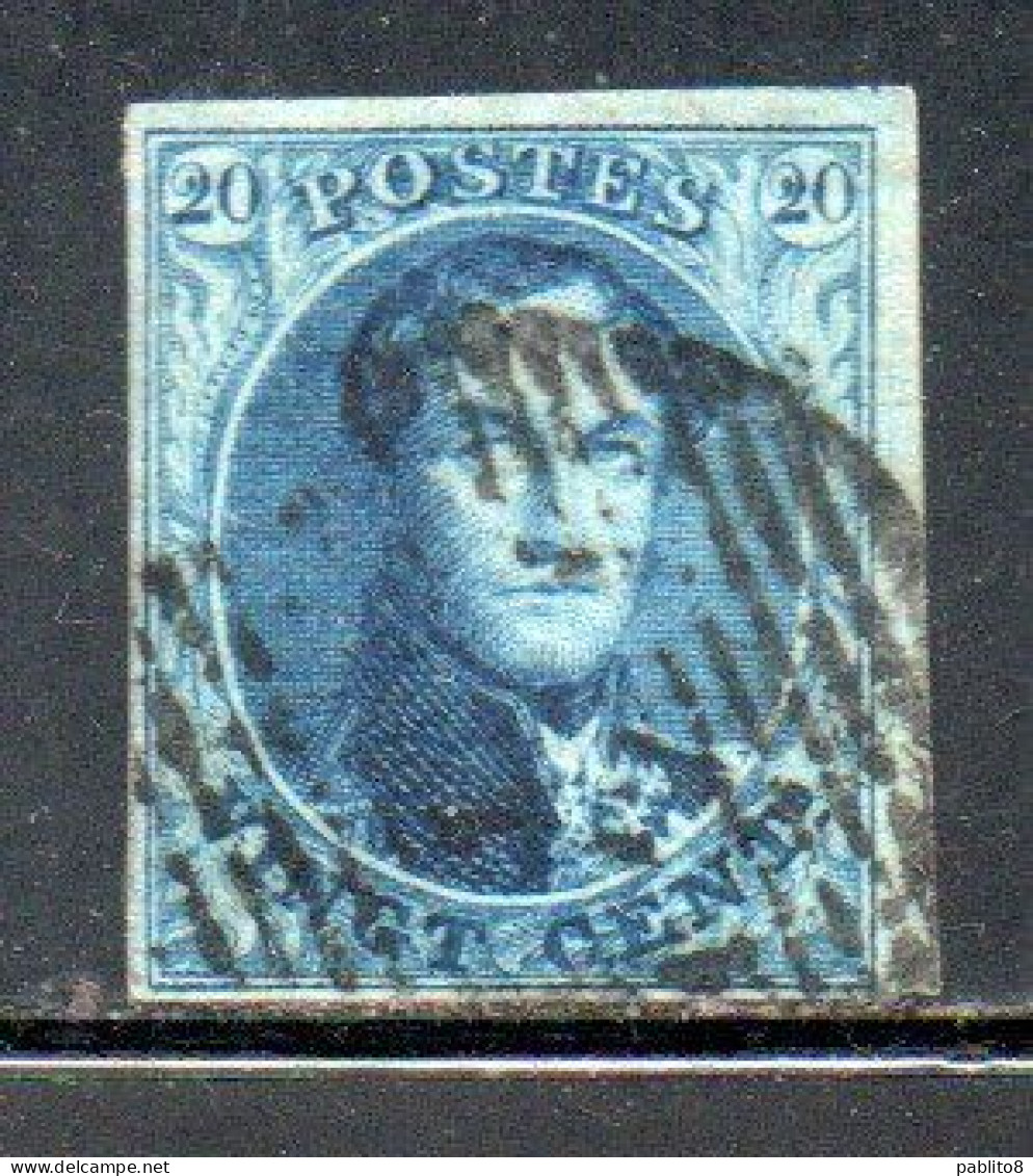 BELGIQUE BELGIE BELGIO BELGIUM 1849 1854 KING LEOPOLD ROI 20c USED OBLITERE' USATO - 1849-1865 Medallions (Other)