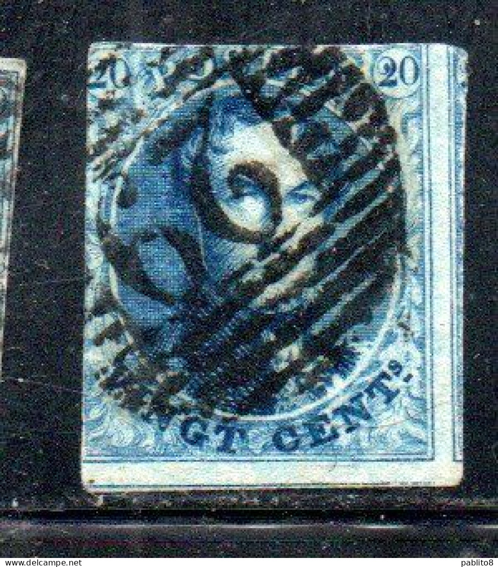 BELGIQUE BELGIE BELGIO BELGIUM 1849 1854 KING LEOPOLD ROI 20c USED OBLITERE' USATO - 1849-1865 Medaillons (Varia)