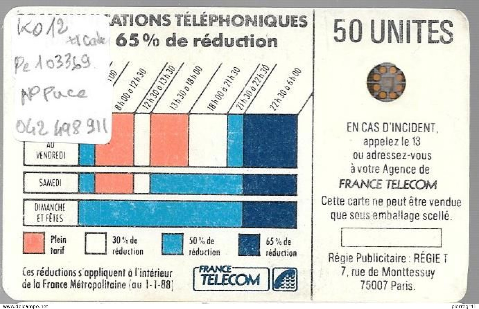 CARTE-PUBLIC-Ko12.610-50U-SC4On-S/E-Offset Carton-Trou7-Texte1-6N°103369-Hors Cadre-Haut-Utiisé-TBE/RARE-Cote340/150€ - Telefonschnur (Cordon)