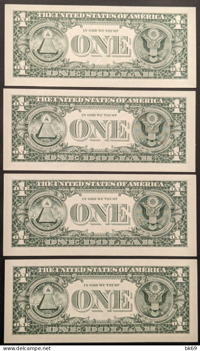 USA 1 Dollar X4 2001 UNC F NEUF N° De Série Qui Se Suivent - Biljetten Van De  Federal Reserve (1928-...)