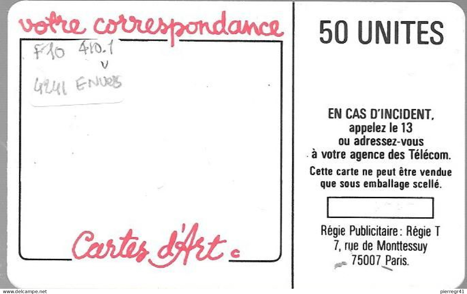 CARTE-PUBLIC-1987-50U-F 10-SO2.410.1-Les TELEPHONES-4Pe-4241 Envers-Utilisé-TBE/RARE - 1987