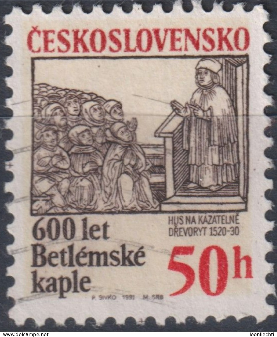 1991 Tschechoslowakei/CSSR ° Mi:CS 3077, Sn:CS 2817, Yt:CS 2877, Bethlehem Chapel Prague, 600th Anniv. - Used Stamps