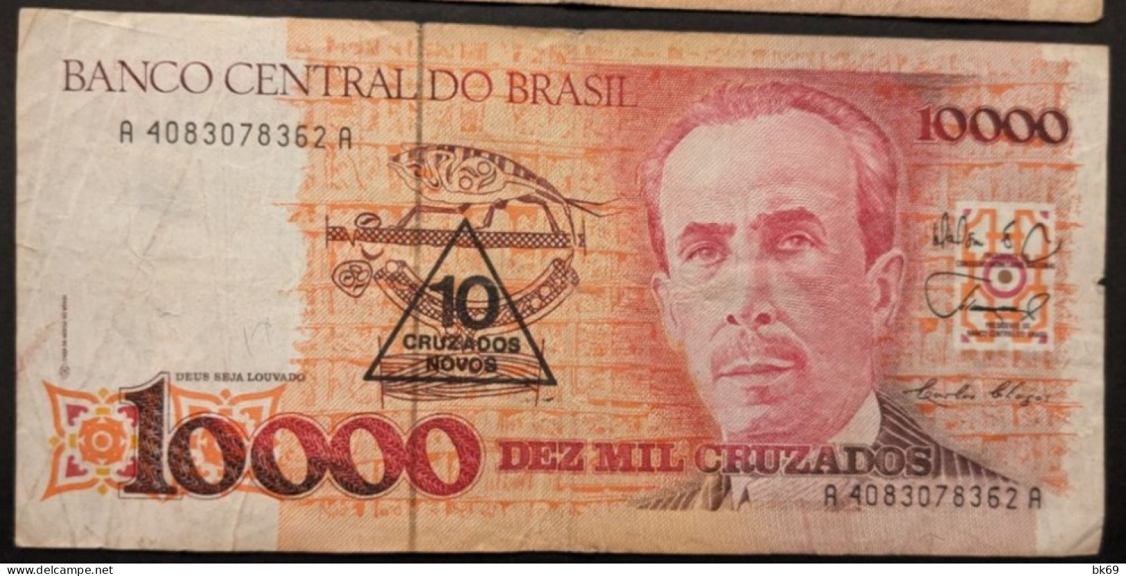 Brésil 10 000 Cruzados & Surchargé 10 Nouveau Cruzados - Brazil