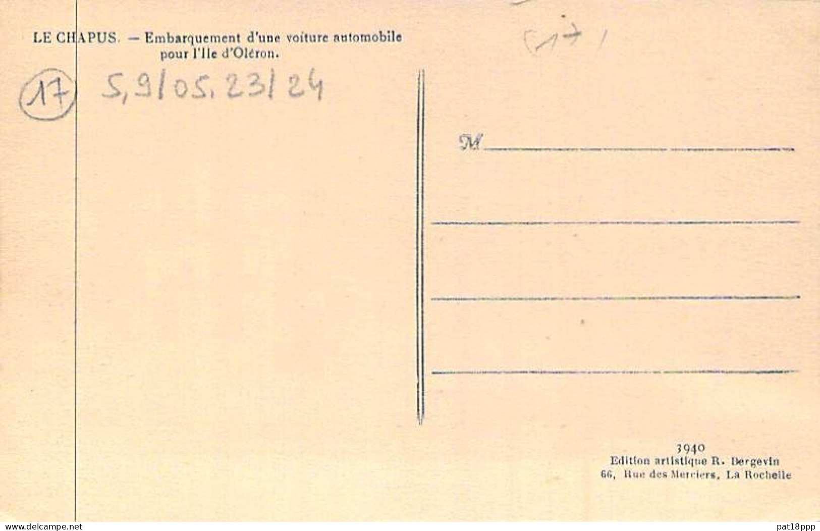 TRANSPORT : 17 - LE CHAPUS : Embarquement D'une Automobile Pour L'Ile D'Oléron - Jolie CPA Colorisée - Charente Maritime - Other & Unclassified