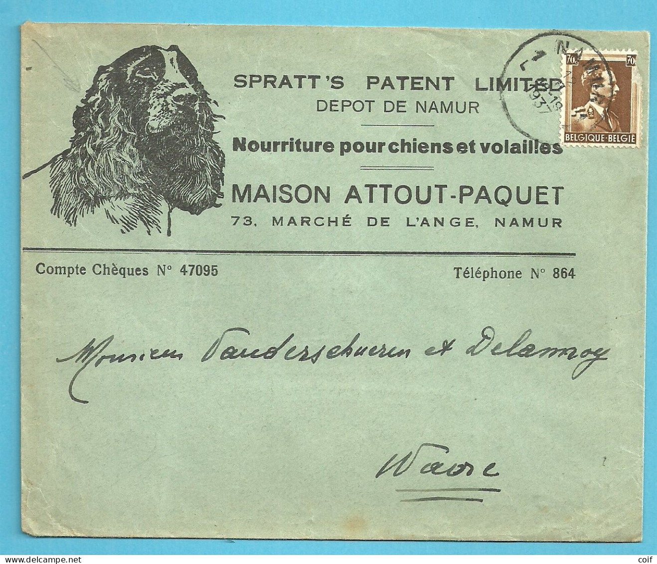 427 Op Geillustreerde Brief (Hond/chien) Met Stempel NAMUR, Verso Vignet CANARIS SAXONS (vogel/oiseau) - 1936-1957 Col Ouvert