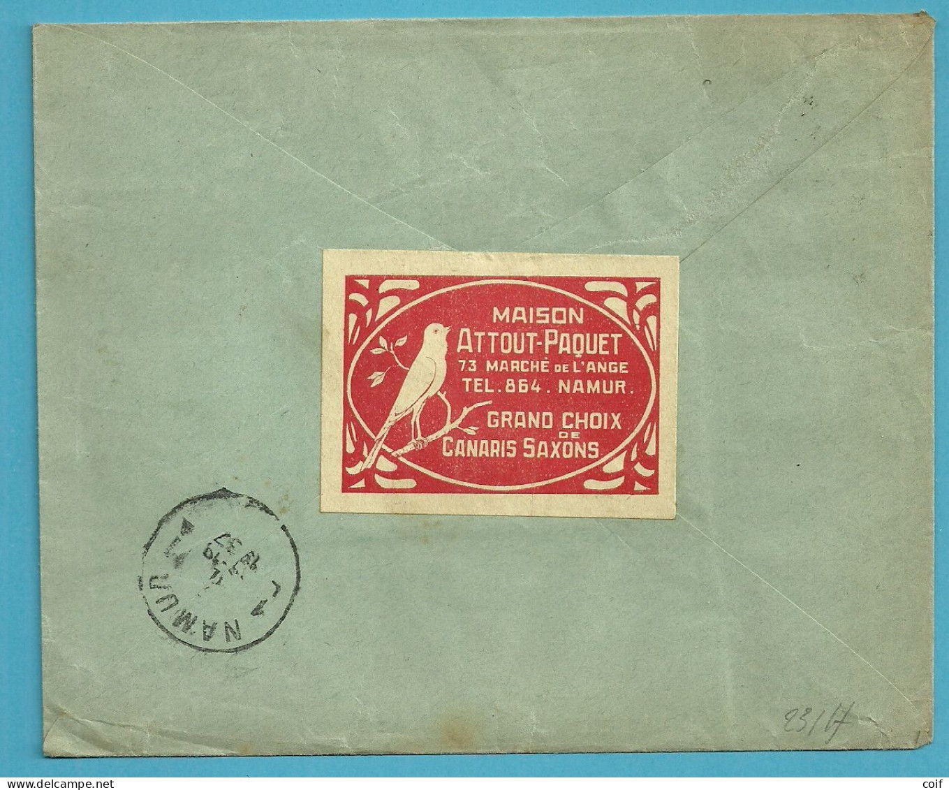 427 Op Geillustreerde Brief (Hond/chien) Met Stempel NAMUR, Verso Vignet CANARIS SAXONS (vogel/oiseau) - 1936-1957 Col Ouvert