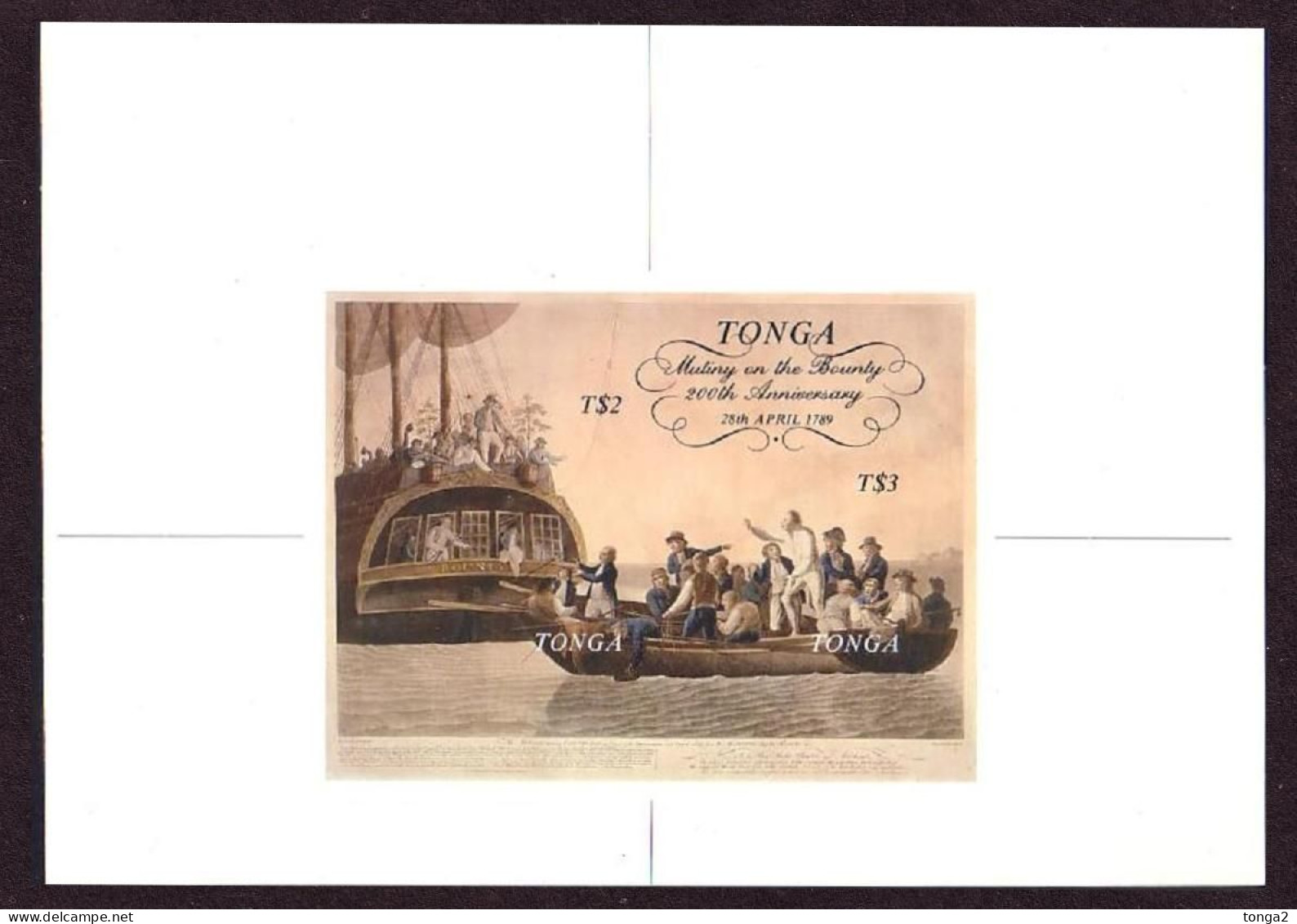 TONGA 1989 Large Cromalin Proof - Bligh - Bounty Sailing Ship - 4 Exist - Tonga (1970-...)