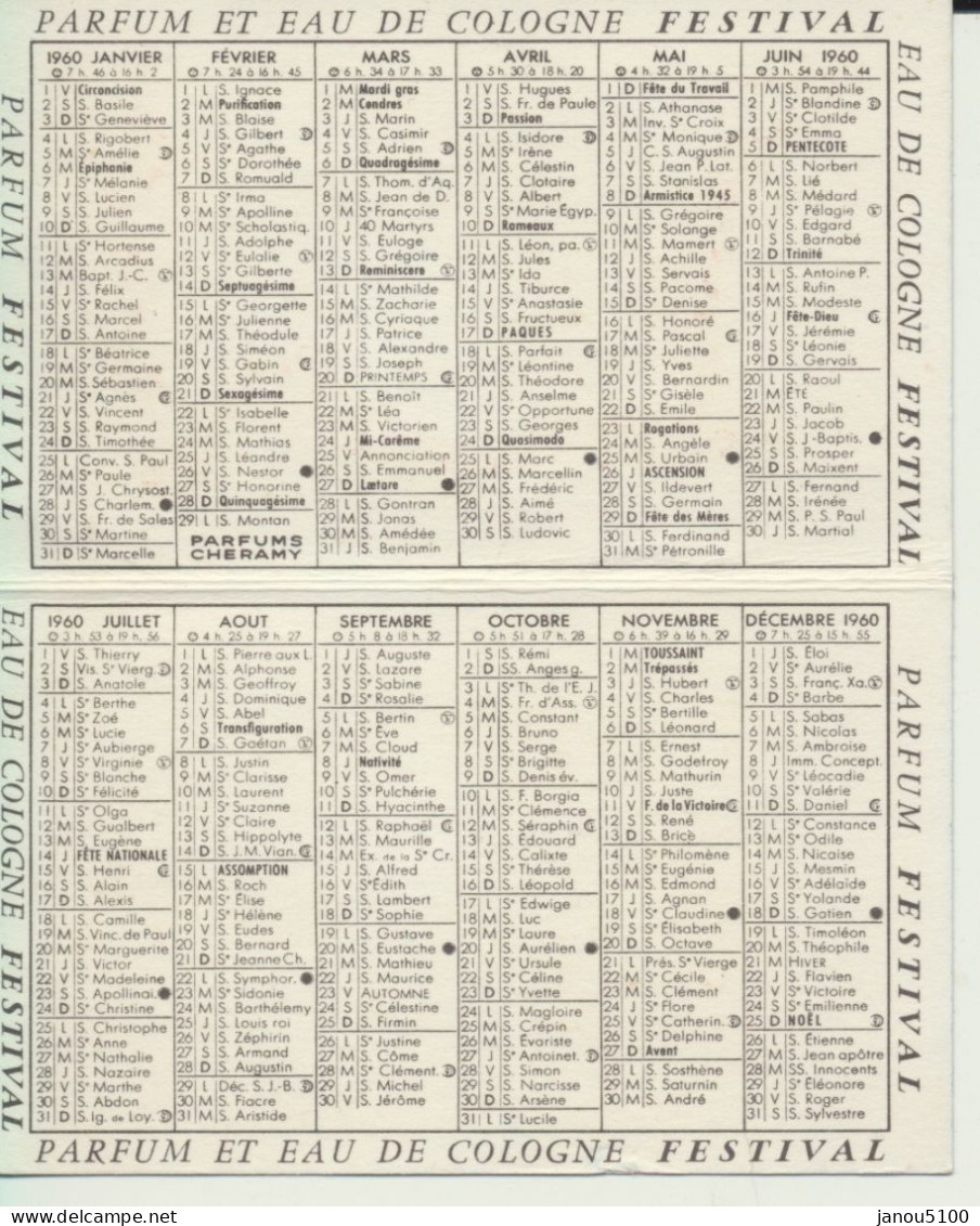 VIEUX PAPIERS   CALENDRIER    (PETIT)   "  FESTIVAL   -   PARFUMS CHERAMY  "          1960. - Petit Format : 1941-60