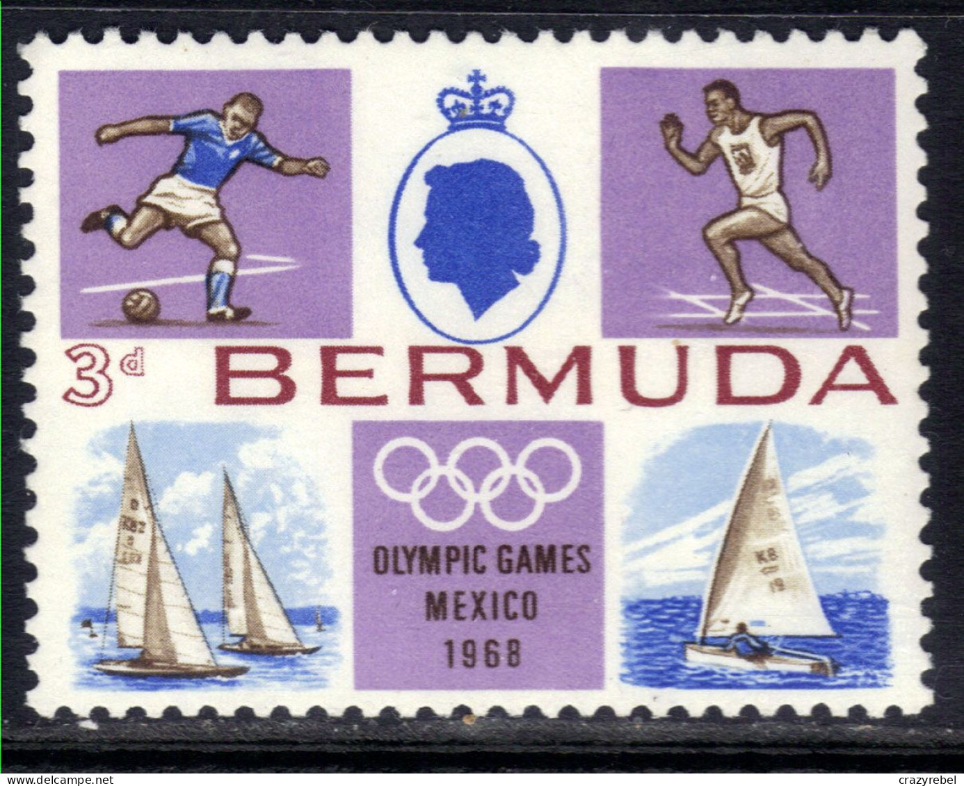 Bermuda 1968 QE2 3d Olympic Games Mexico Umm SG 220 ( J1449 ) - Bermuda