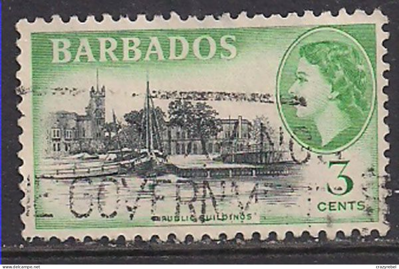 Barbados 1953 - 61 QE2 3cts Public Buildings Used SG 291 ( G502 ) - Barbados (...-1966)