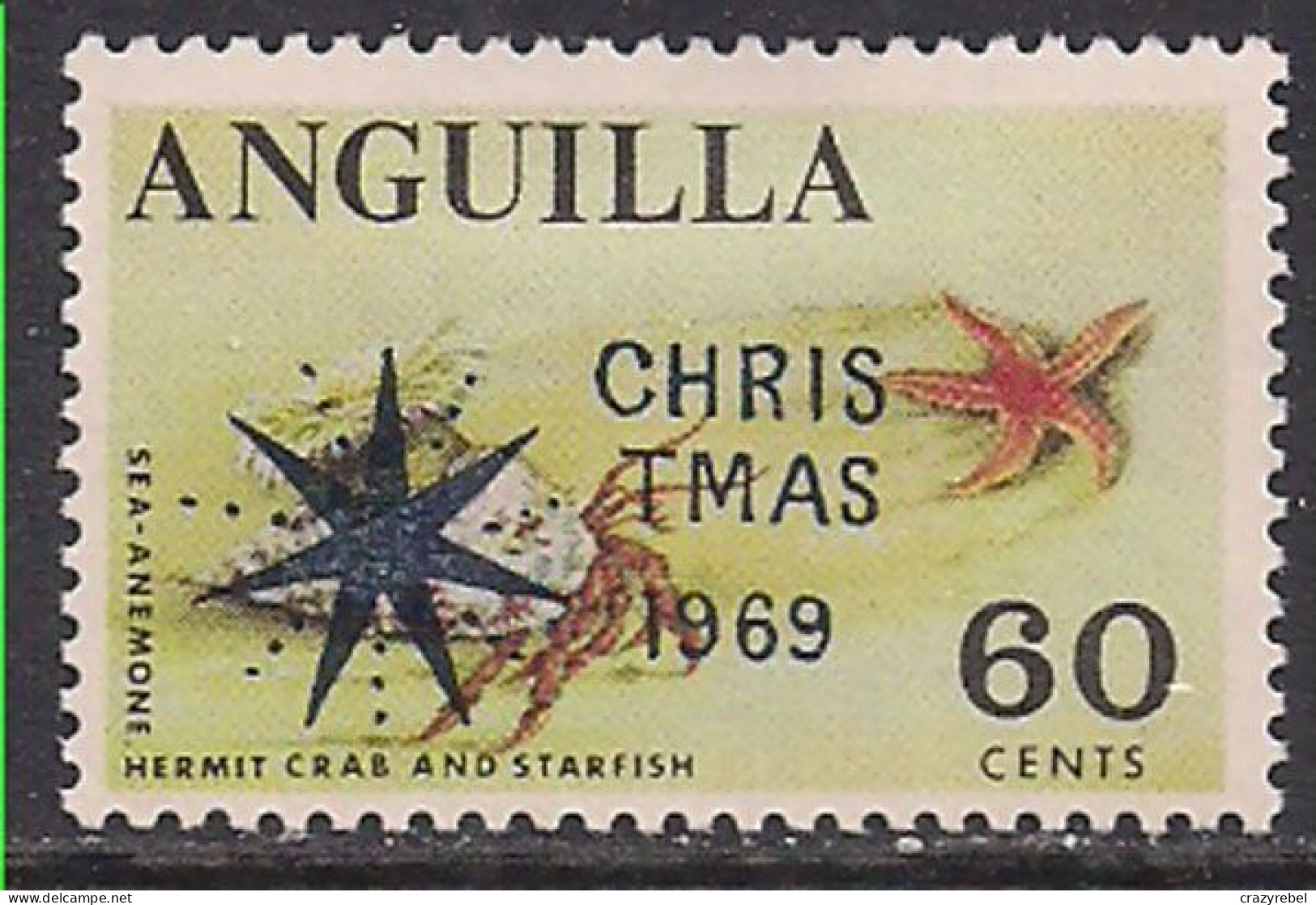 Anguilla 1969 QE2 60ct Christmas Crab & Starfish Ovpt MM SG 67 ( B678 ) - St.Christopher-Nevis-Anguilla (...-1980)