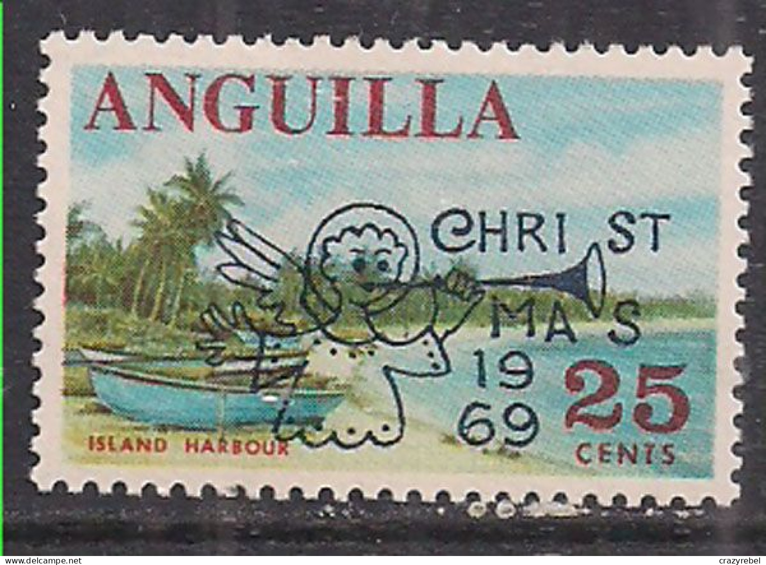 Anguilla 1969 QE2 25ct Christmas Island Harbour Ovpt MM SG 65 ( B422 ) - St.Christopher-Nevis-Anguilla (...-1980)