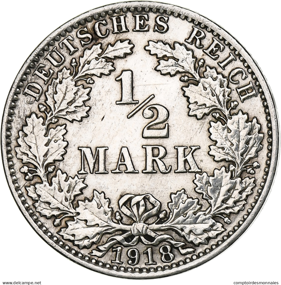 Empire Allemand, 1/2 Mark, 1918, Berlin, Argent, TTB, KM:17 - 1/2 Mark