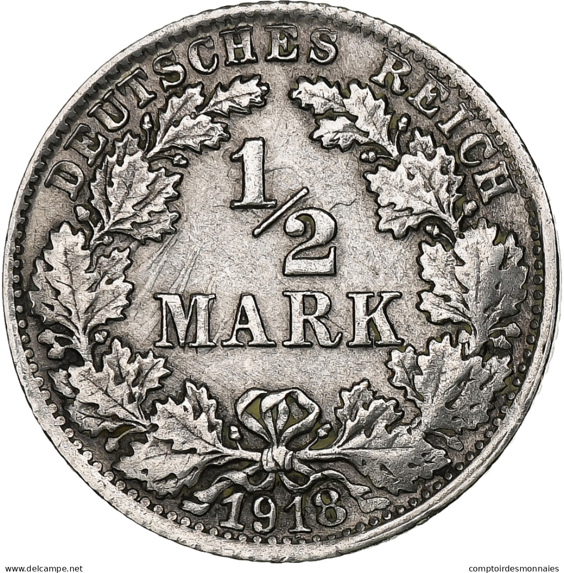 Empire Allemand, 1/2 Mark, 1918, Stuttgart, Argent, TTB, KM:17 - 1/2 Mark