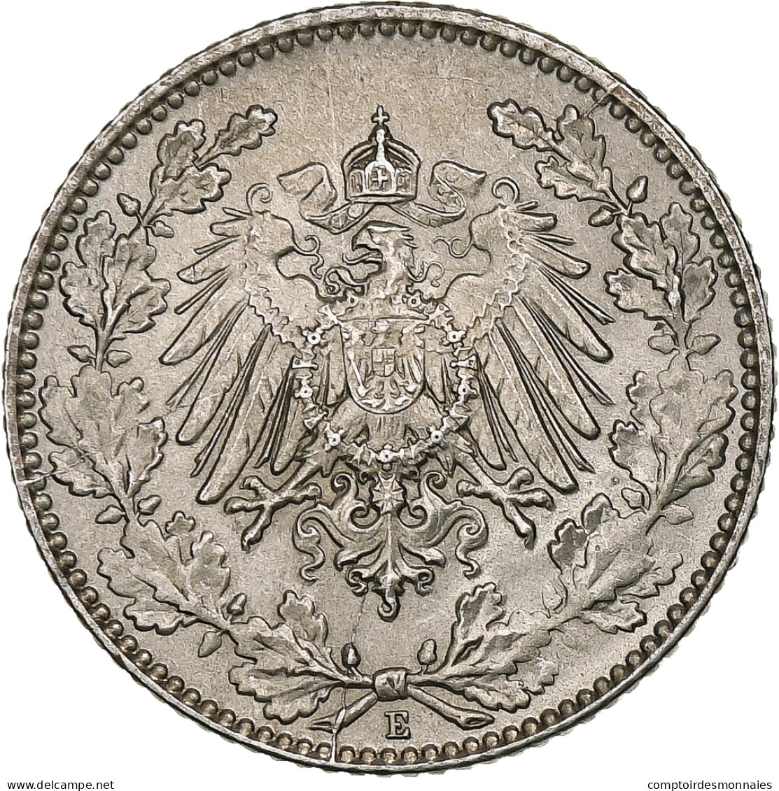 GERMANY - EMPIRE, 1/2 Mark, 1918, Muldenhütten, TTB, Argent, KM:17 - 1/2 Mark