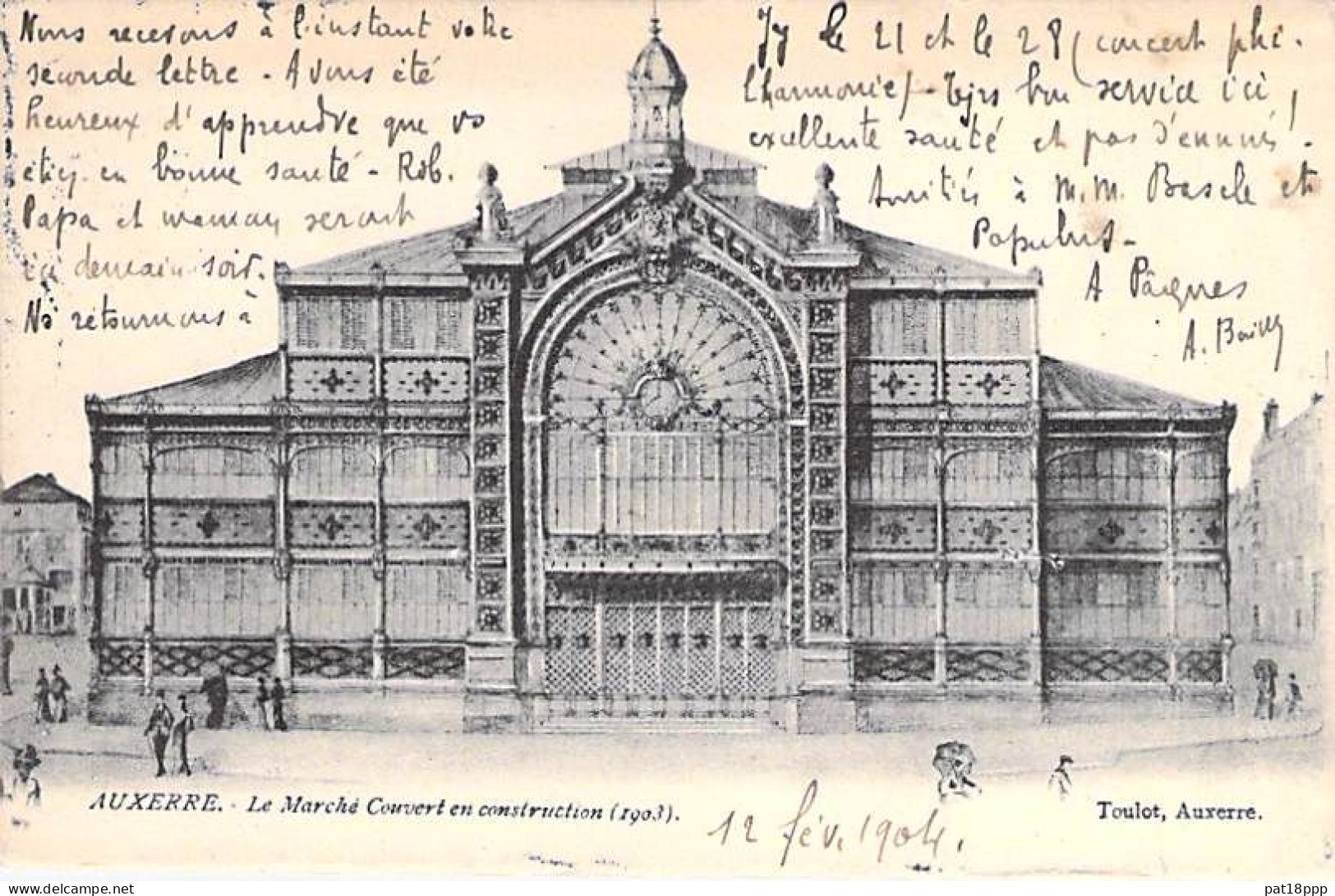 MARCHE - 89 - AUXERRE : Le MARCHE Couvert En CONSTRUCTION - CPA 1904 (1 Sur 2) - Yonne - Marchés