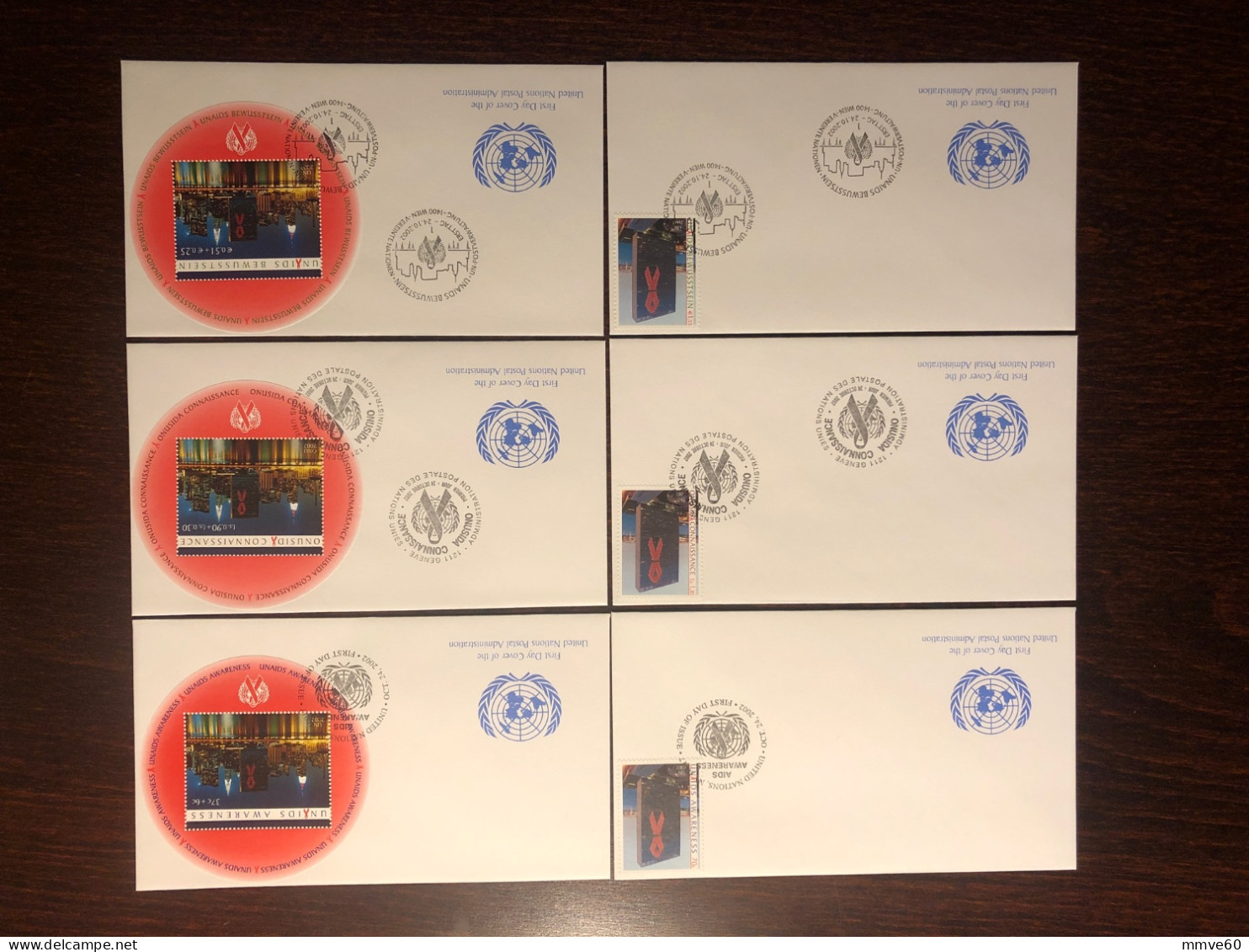 UNITED NATIONS UN UNO NY GENEVA VIENNA FDC COVER 2002 YEAR AIDS SIDA HEALTH MEDICINE - Gemeinschaftsausgaben New York/Genf/Wien