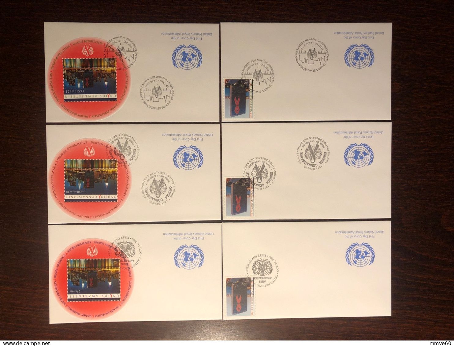 UNITED NATIONS UN UNO NY GENEVA VIENNA FDC COVER 2002 YEAR AIDS SIDA HEALTH MEDICINE - Emissions Communes New York/Genève/Vienne