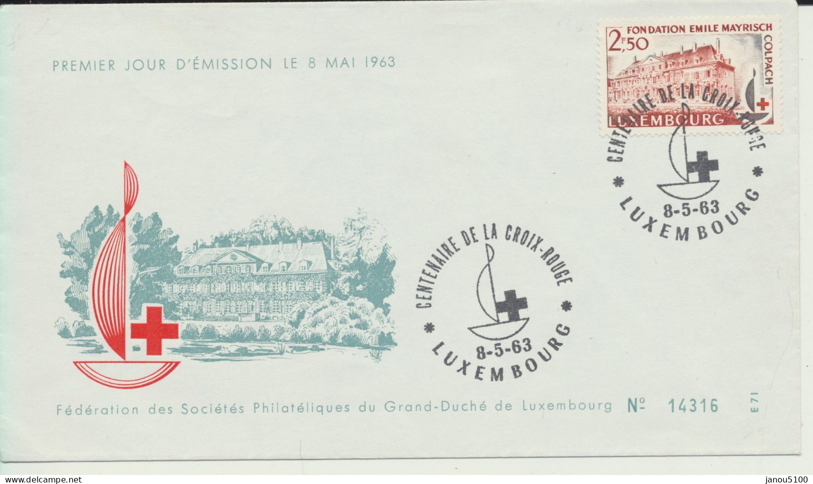 TIMBRES   LUXEMBOURG  "  CENTENAIRE DE LA CROIX - ROUGE      8-5-1963. - Cartes Commémoratives