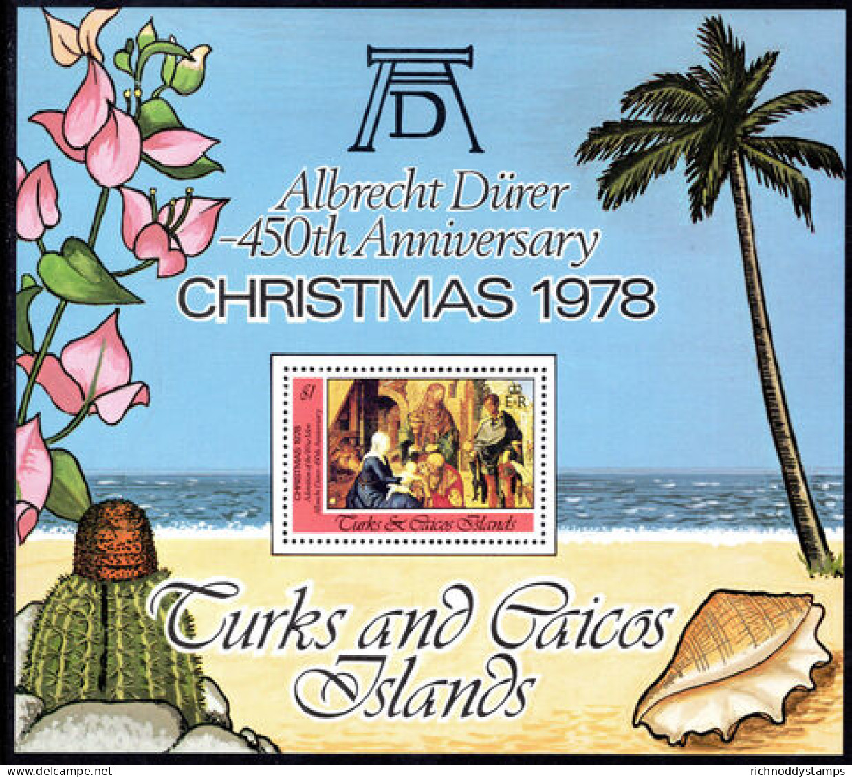 Turks & Caicos Islands 1978 Christmas. Paintings By D Rer Souvenir Sheet Unmounted Mint. - Turks And Caicos