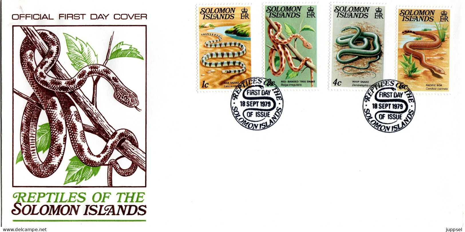 SOLOMON ISLANDS, FDC, Snakes   /   ÎLES  SOLOMON,  Lettre De Première, Serpents  - 1979 - Serpents