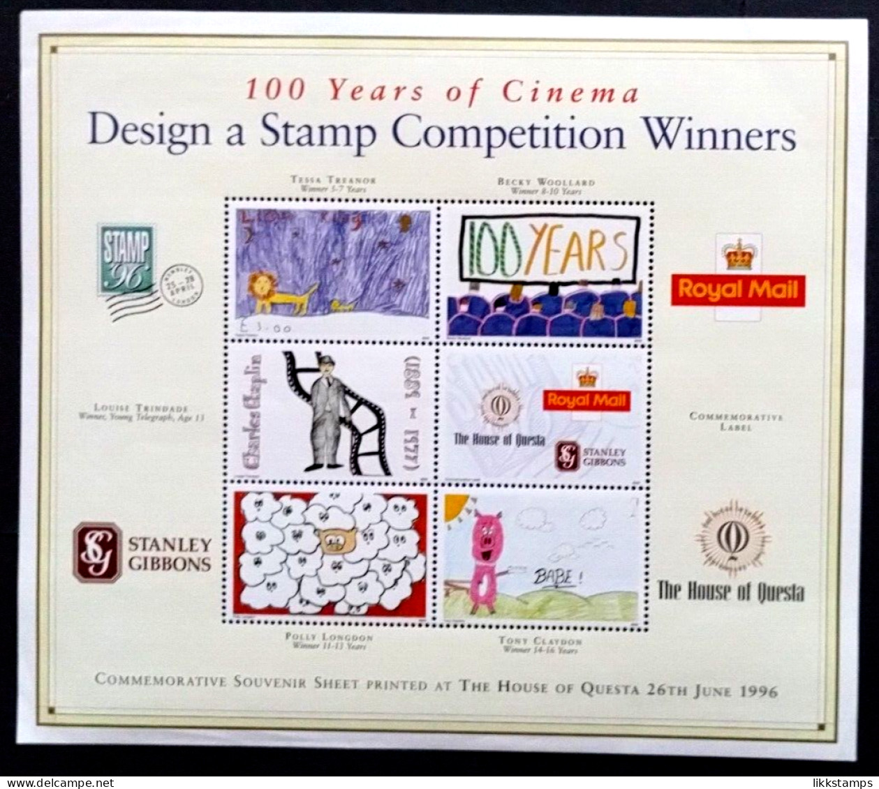 1996 ROYAL MAIL/HOUSE OF QUESTA, DESIGN A STAMP COMPETITION SOUV. SHEET. #02050 - Werbemarken, Vignetten