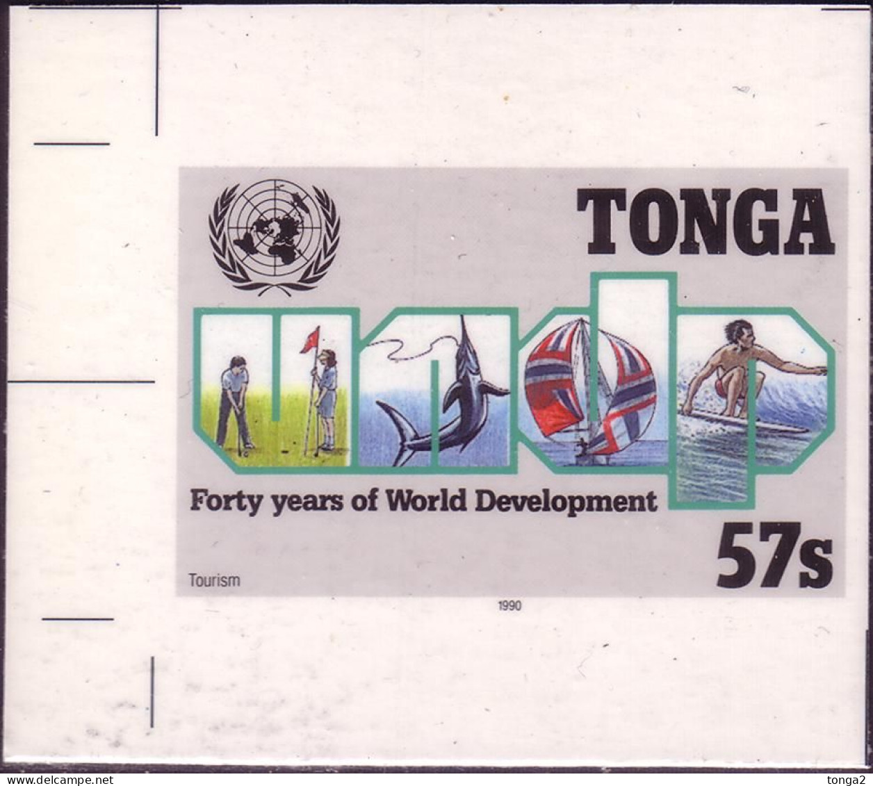 Tonga 1990 Cromalin Proof - Sports - Golf Fishing Sailing Surfing - 4 Exist - Tonga (1970-...)