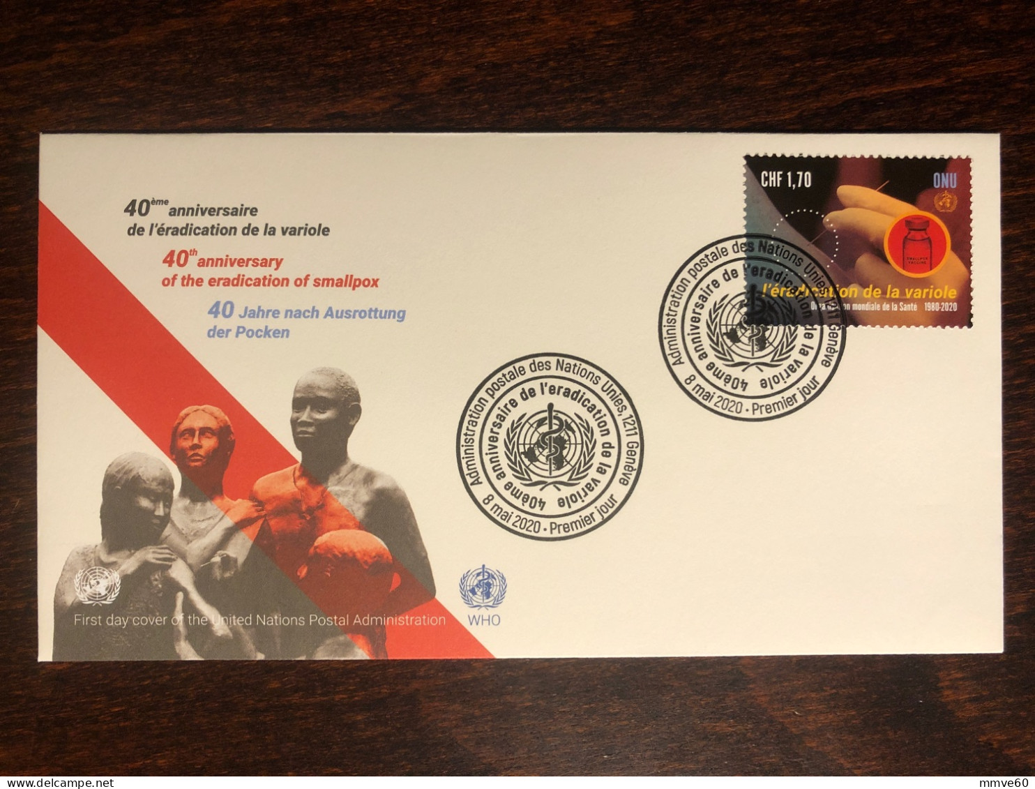 UNITED NATIONS UN UNO GENEVA FDC COVER 2020 YEAR SMALLPOX VARIOLE HEALTH MEDICINE STAMPS - New York/Geneva/Vienna Joint Issues