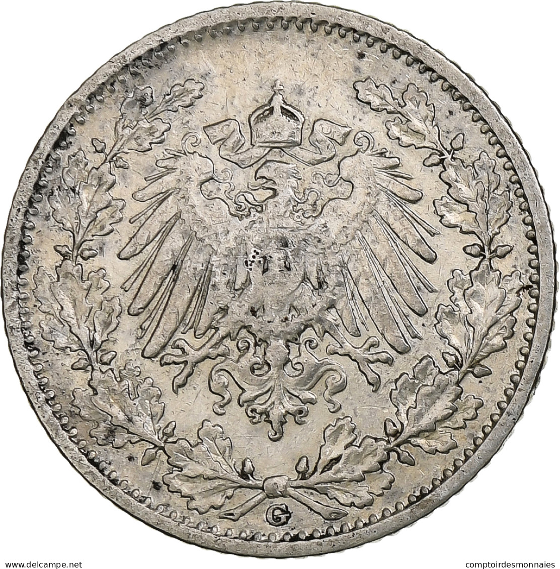 Monnaie, GERMANY - EMPIRE, 1/2 Mark, 1905, Karlsruhe, TB+, Argent, KM:17 - 1/2 Mark