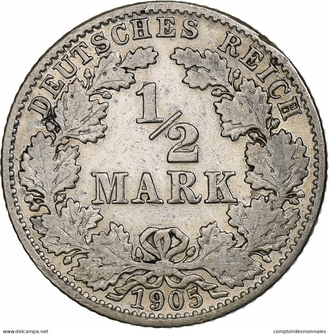 Monnaie, GERMANY - EMPIRE, 1/2 Mark, 1905, Karlsruhe, TB+, Argent, KM:17 - 1/2 Mark