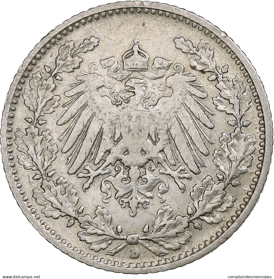 Monnaie, GERMANY - EMPIRE, 1/2 Mark, 1905, Munich, TB+, Argent, KM:17 - 1/2 Mark