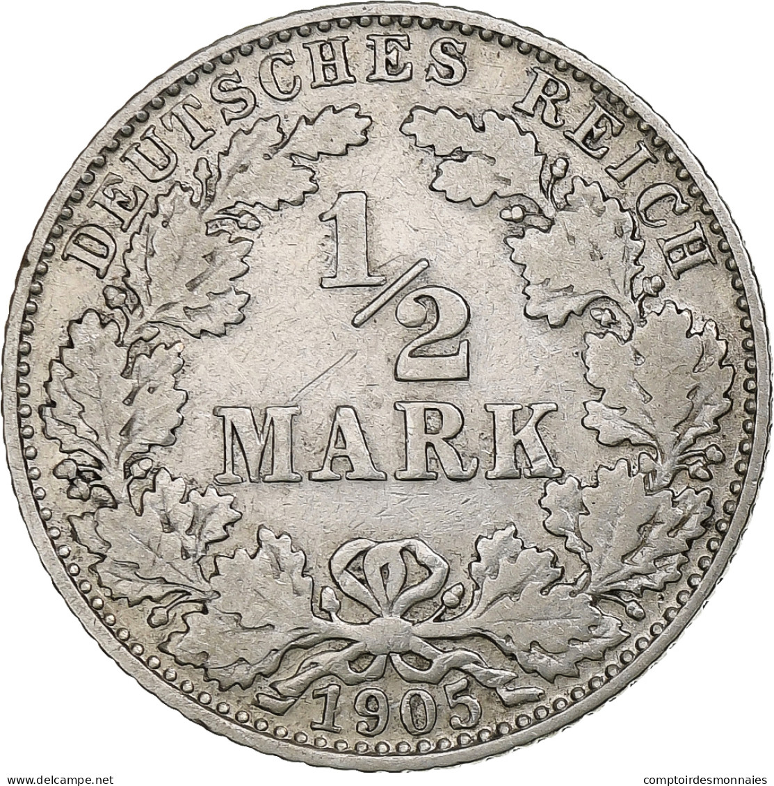 Monnaie, GERMANY - EMPIRE, 1/2 Mark, 1905, Munich, TB+, Argent, KM:17 - 1/2 Mark