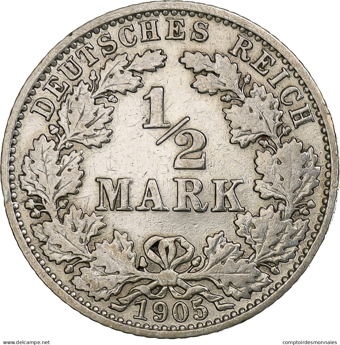 Monnaie, GERMANY - EMPIRE, 1/2 Mark, 1905, Muldenhütten, TB+, Argent, KM:17 - 1/2 Mark
