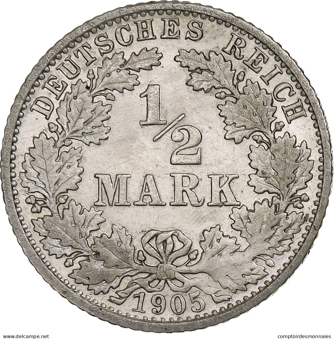 Empire Allemand, 1/2 Mark, 1905, Stuttgart, Argent, TTB+, KM:17 - 1/2 Mark