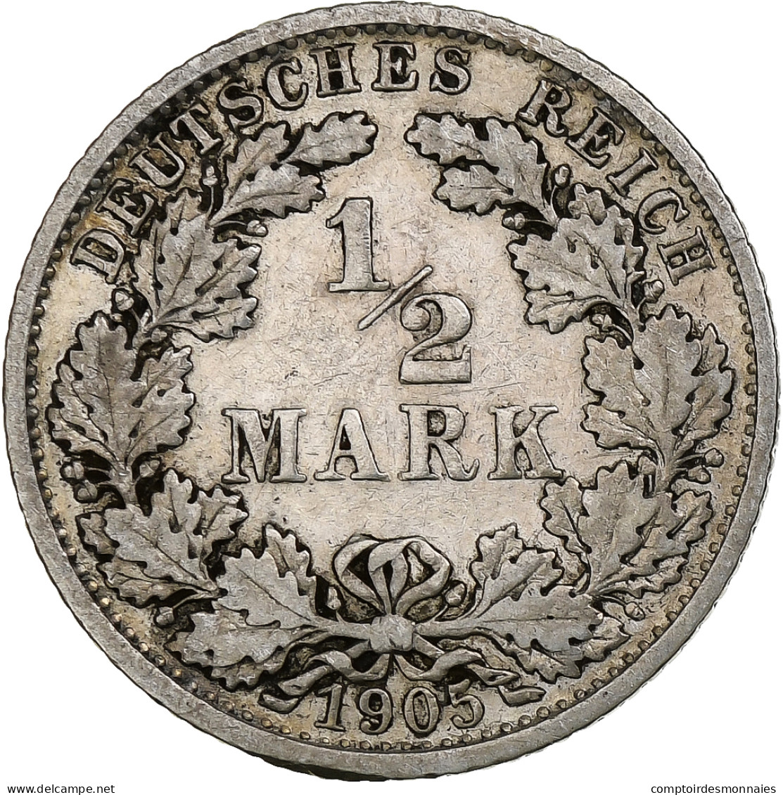 Empire Allemand, 1/2 Mark, 1905, Stuttgart, Argent, TTB - 1/2 Mark