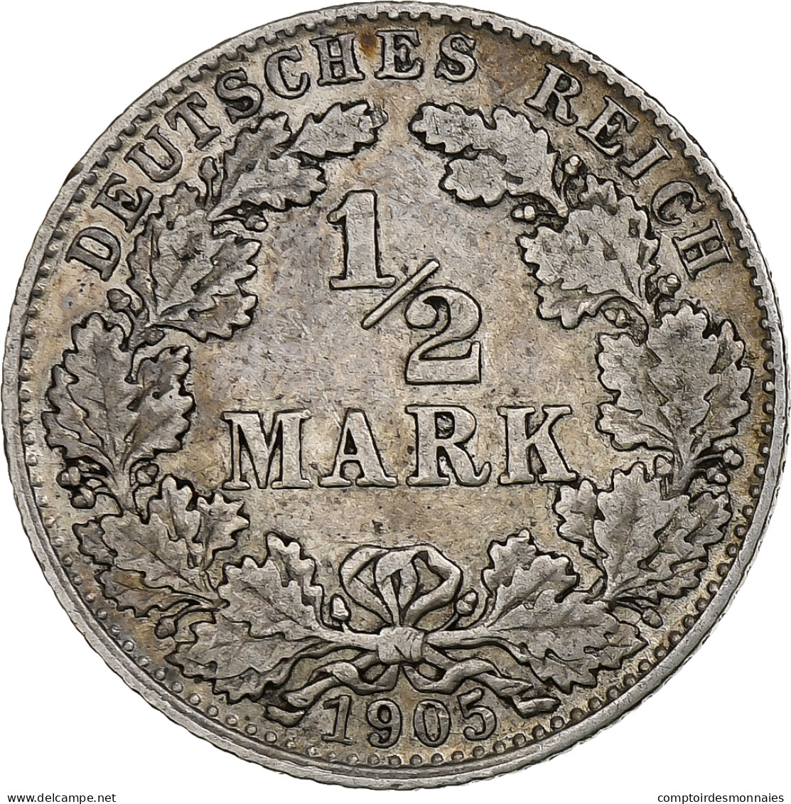 Monnaie, GERMANY - EMPIRE, 1/2 Mark, 1905, Munich, TB+, Argent, KM:17 - 1/2 Mark