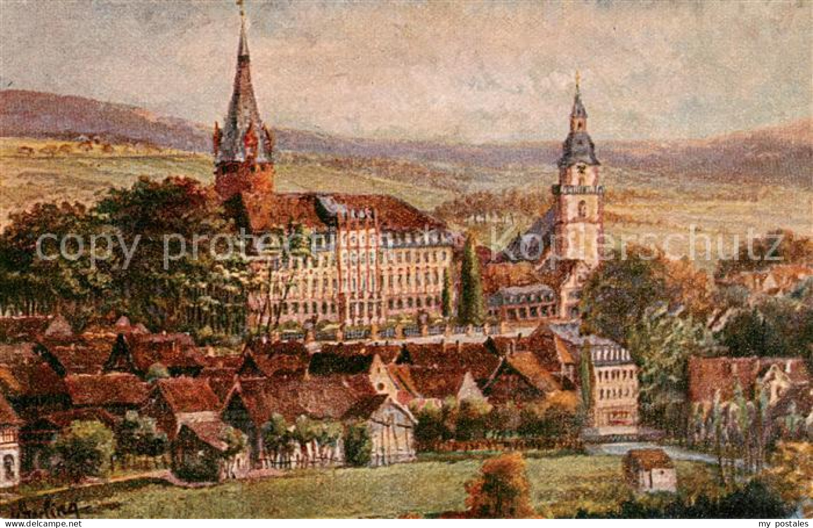 73808122 Erbach Odenwald Schloss Mit Kirche Kuenstlerkarte Erbach Odenwald - Erbach