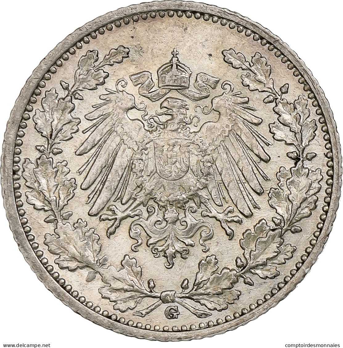 Empire Allemand, 1/2 Mark, 1915, Karlsruhe, Argent, TTB+, KM:17 - 1/2 Mark