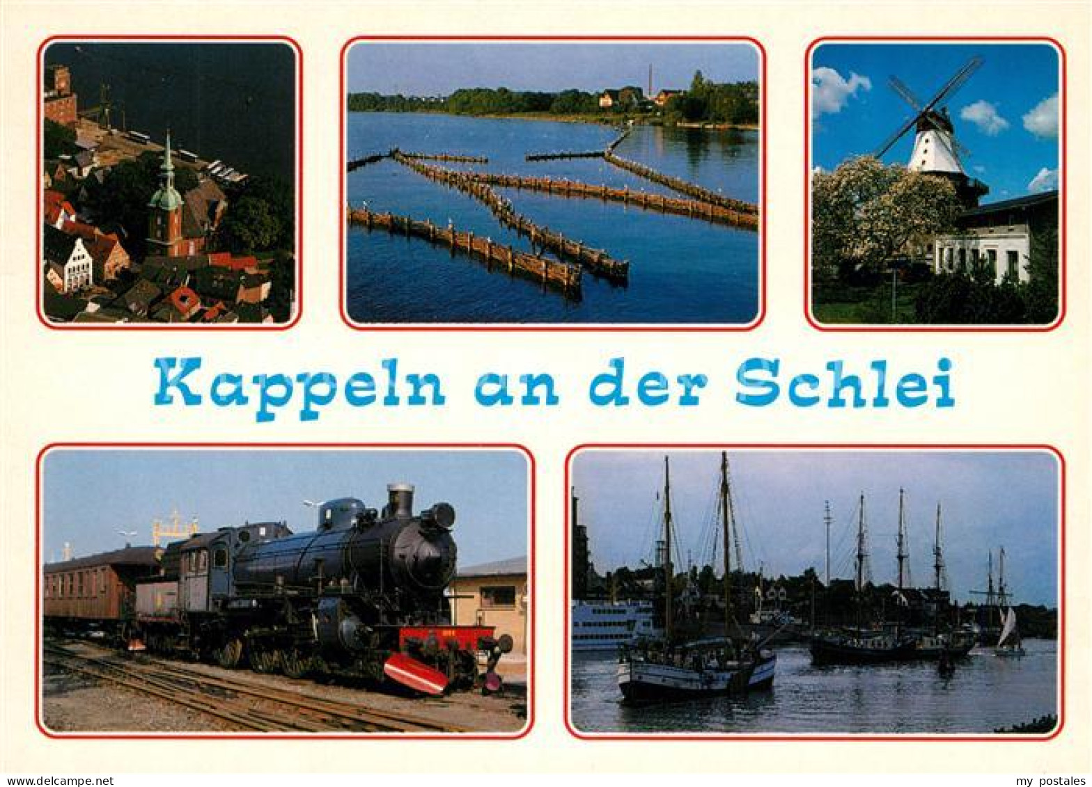 73195615 Kappeln Schlei Panorama Muehle Eisenbahn Segelschiffe Kappeln Schlei - Kappeln / Schlei