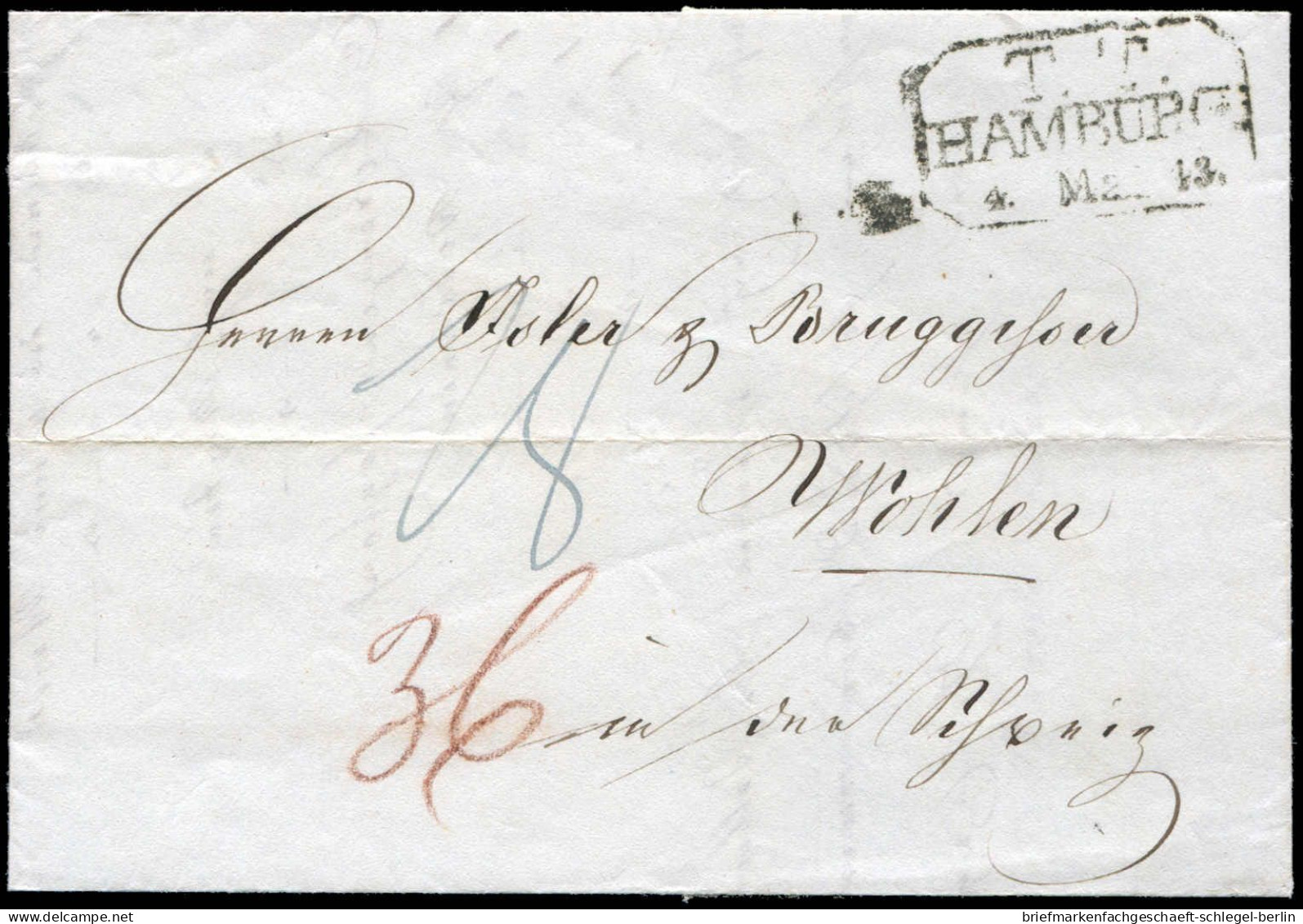 Altdeutschland Hamburg, 1843, Brief - Hamburg