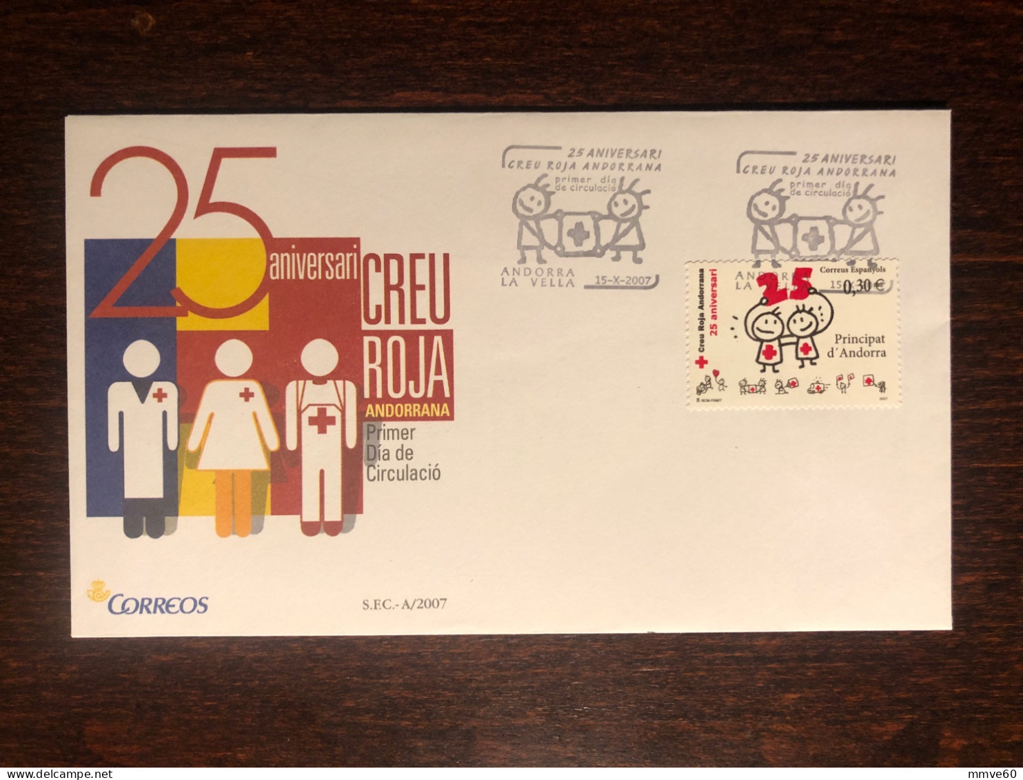 ANDORRA FDC COVER 2007 YEAR RED CROSS HEALTH MEDICINE STAMPS - Brieven En Documenten