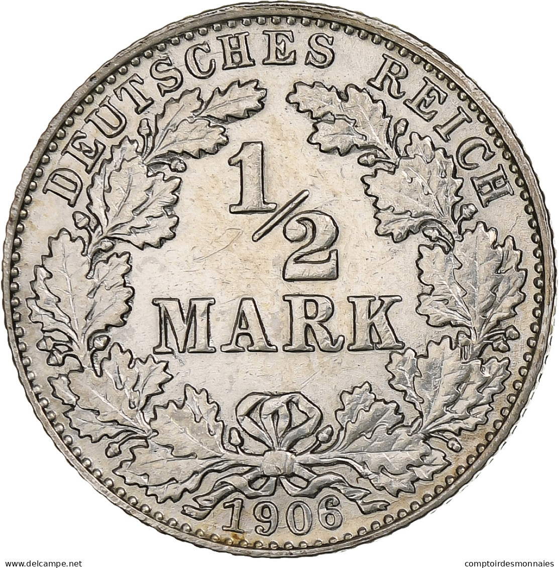 Monnaie, GERMANY - EMPIRE, 1/2 Mark, 1906, Munich, TTB, Argent, KM:17 - 1/2 Mark