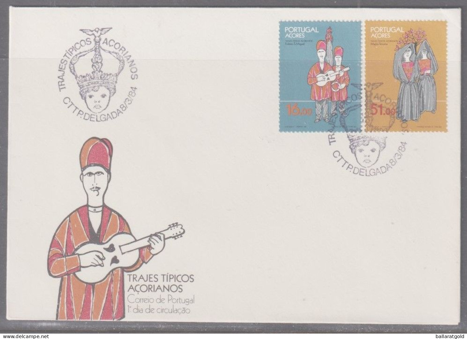 Portugal Azores 1984 Traditional Costumes  First Day Cover - Cartas & Documentos