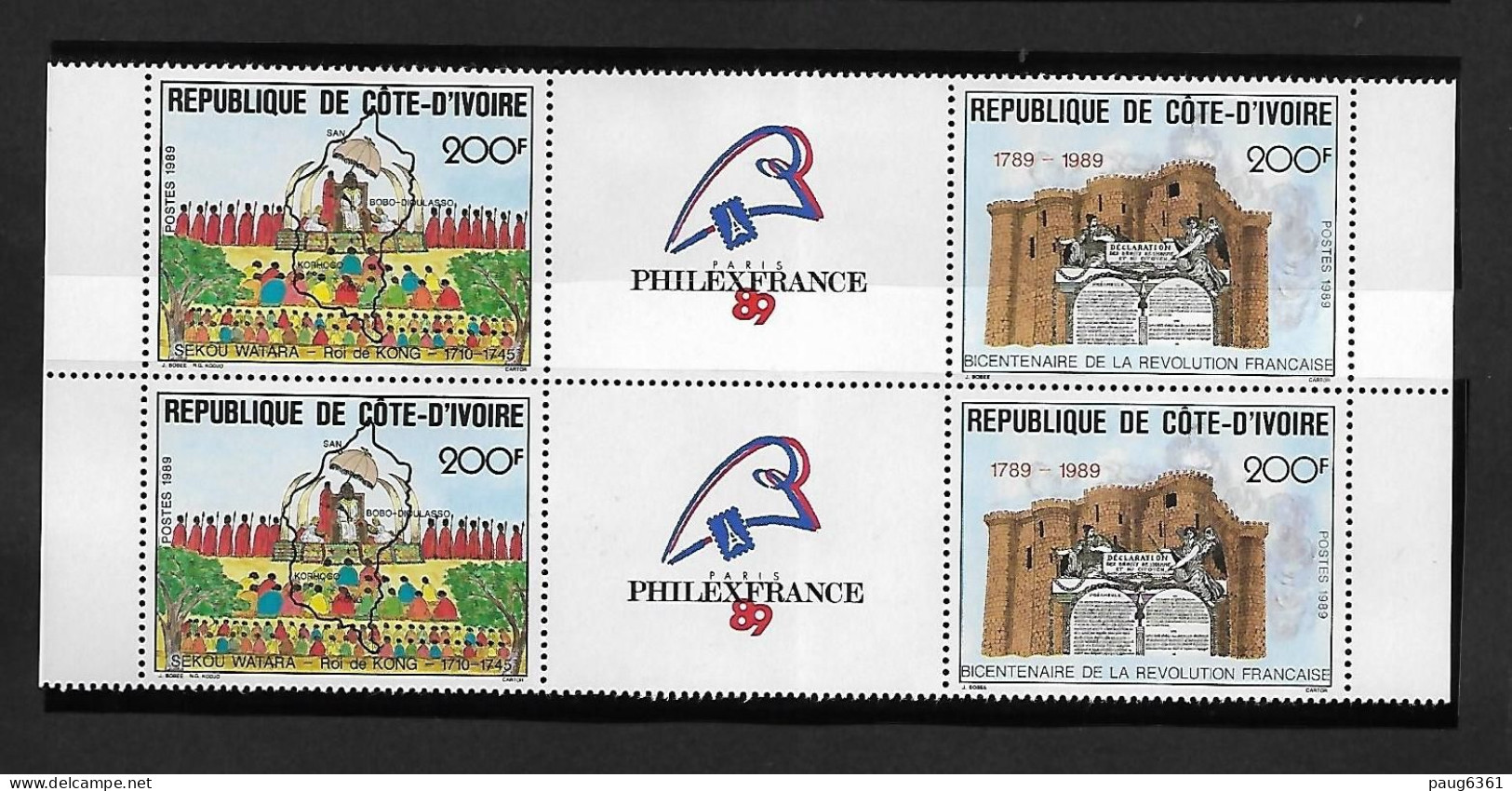 COTE D'IVOIRE 1989  SEKOU WATARA ET REVOLUTION FRANCAISE YVERT N°832A  PAIRE  NEUF MNH** - French Revolution