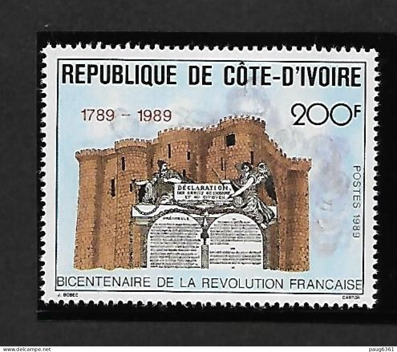 COTE D'IVOIRE 1989   REVOLUTION FRANCAISE YVERT N°832  NEUF MNH** - Rivoluzione Francese
