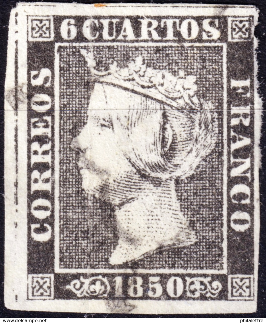 ESPAGNE / ESPANA / SPAIN 1850 Ed.1 6c Negro (T.I, Pos.1) Similar Al Tipo 2 En Esta Posición - Primero Sello De La Hoja - Usati